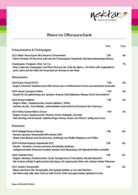 Weinkarte Offen